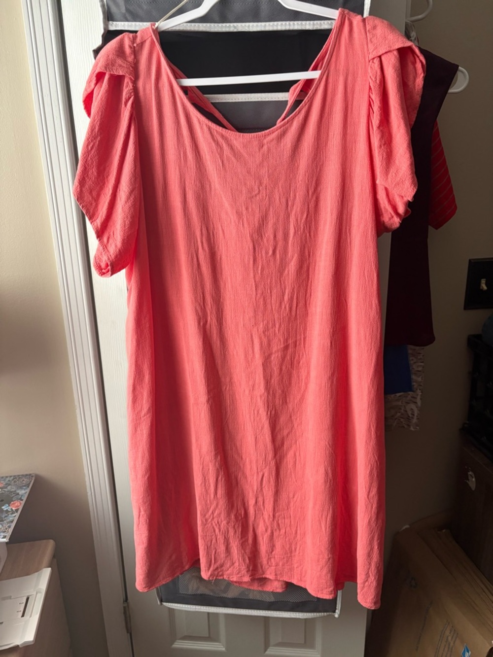 Umgee Coral Pink Short Sleeve Scoop Neck dress.